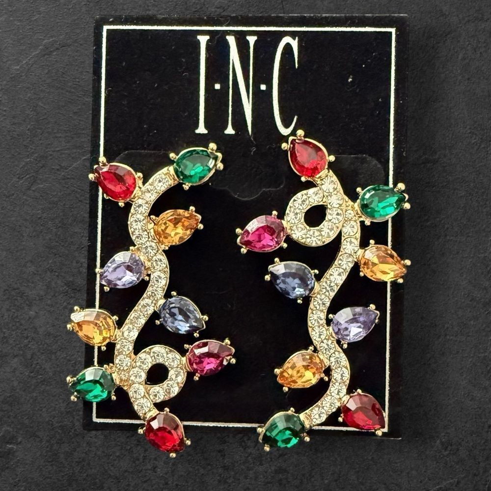 INC International Concepts Holiday Christmas Lights Multi Crystal Earrings NWT⁠